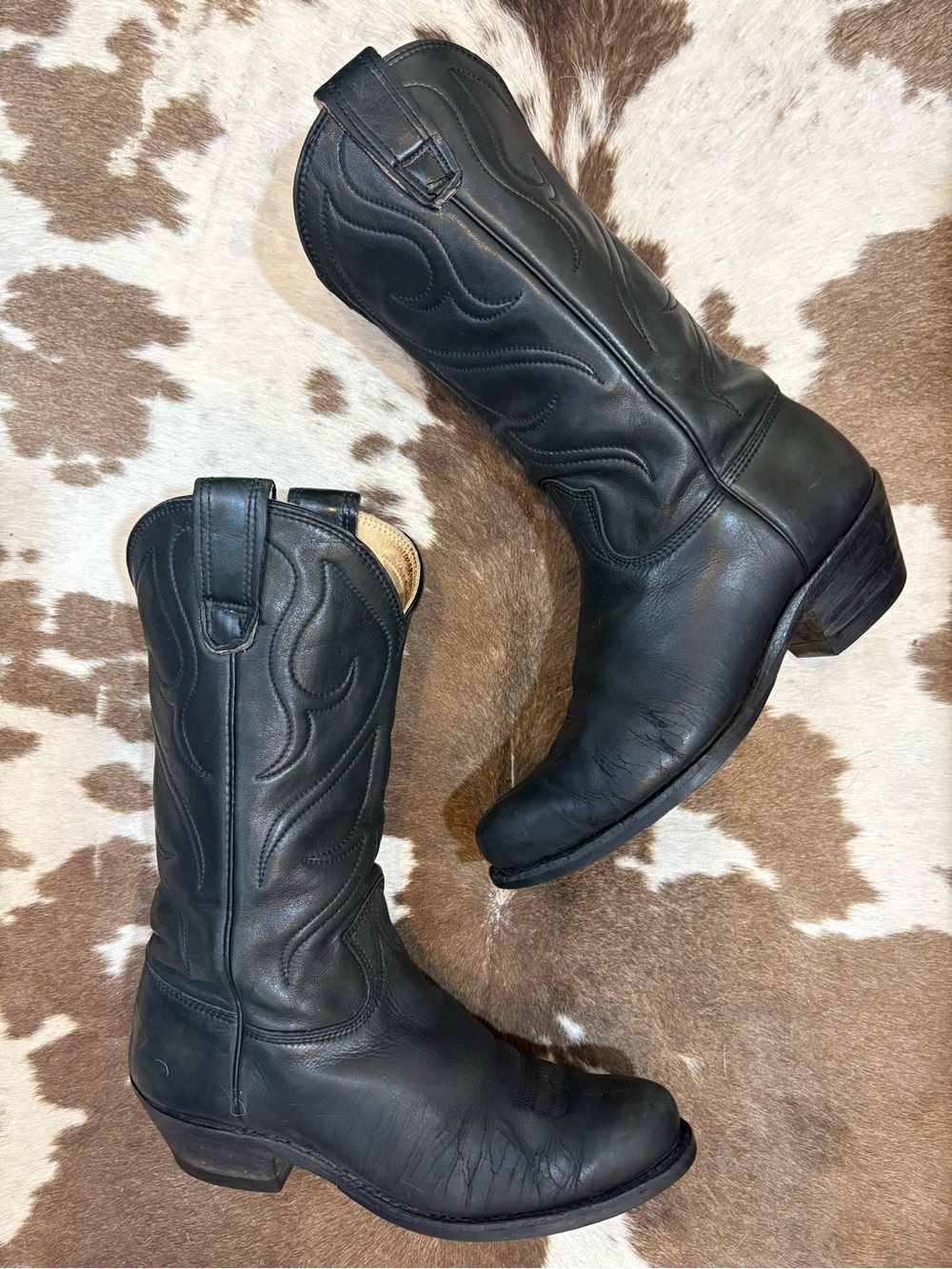 Vintage Black Leather Cowboy Boots men’s 8D woman’s 9 1/2